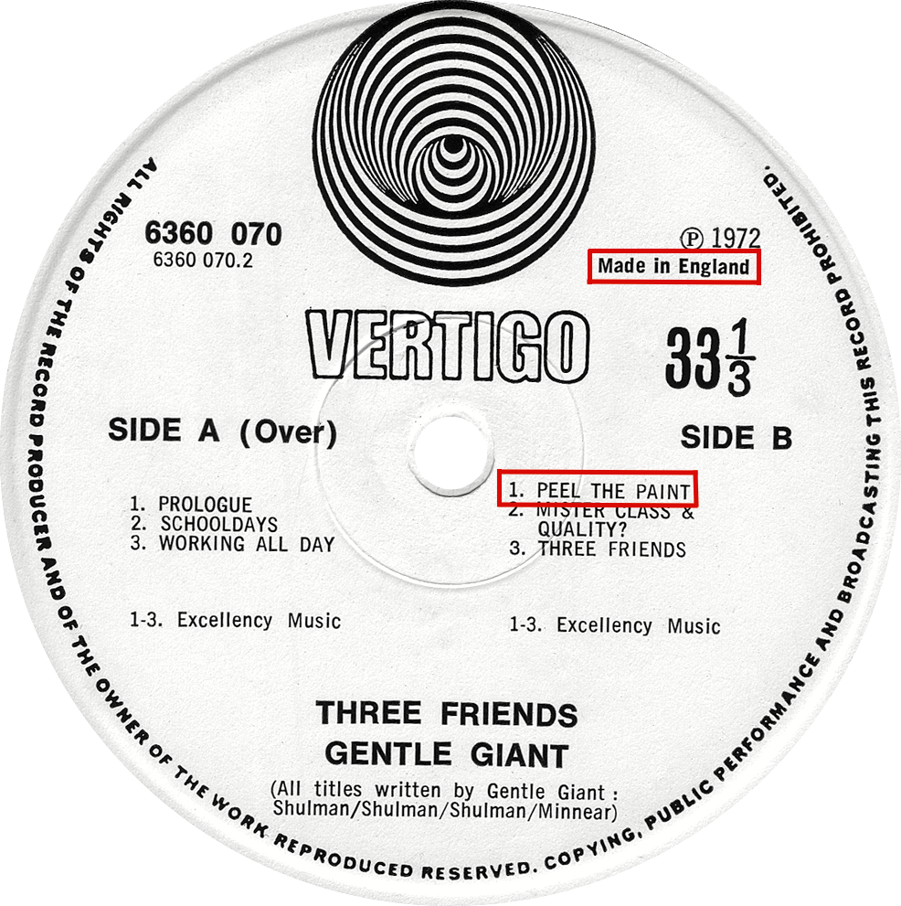 GENTLE GIANT - Three Friends - Vertigo 6360 070 - UK 1972 